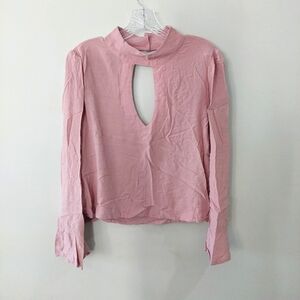 Free People blouse Large light mauve pink long flounce sleeve keyhole back